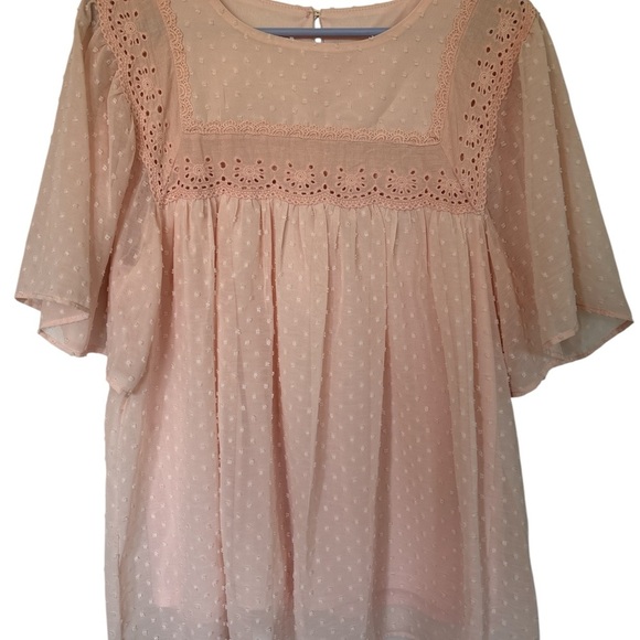 Amazon Pink Flutter Sleeve Blouse with Bib Collar - Picture 1 of 3